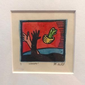 Marvin L. Hill Printmaker Framed and Matted Signed by Artist, 1/1 Whoops!